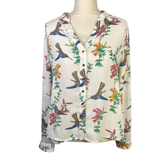 Alfani Tops - GUC Alfani Hummingbird Print Blouse/ Long Sleeve/ Button Up/ Plus size 14P